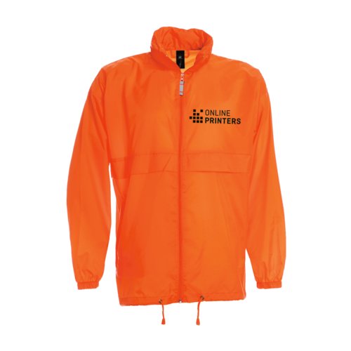 Orange vindjacka i nylon med full dragkedja.