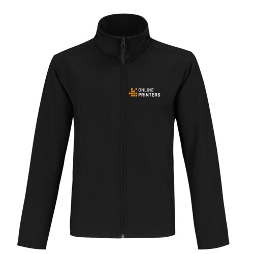 Svart softshelljacka i polyester-elastanblandning med full dragkedja.