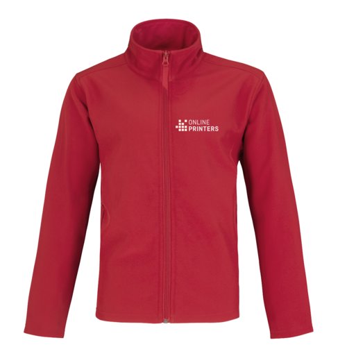 Rd softshelljacka av polyester och elastan med full dragkedja.