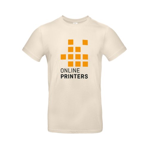 Beige bomulls-T-shirt fr mn med korta rmar.