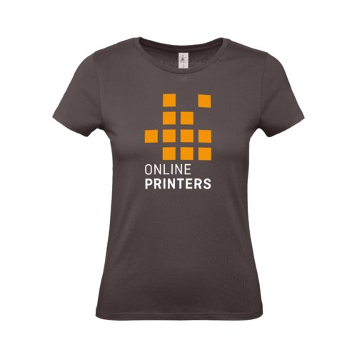 Brun bomulls-T-shirt fr damer med korta rmar.