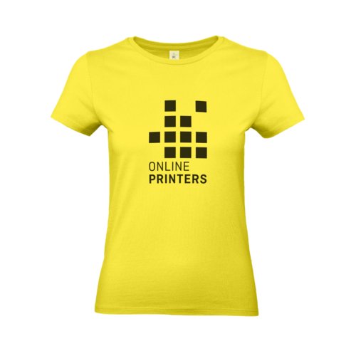 Gul bomulls-t-shirt fr dam med korta rmar.