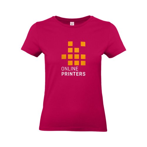 Fuchsia bomulls-t-shirt fr dam med korta rmar.