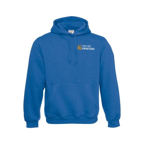 Kungsbl bomulls-polyester hoodie fr mn med knguruficka.