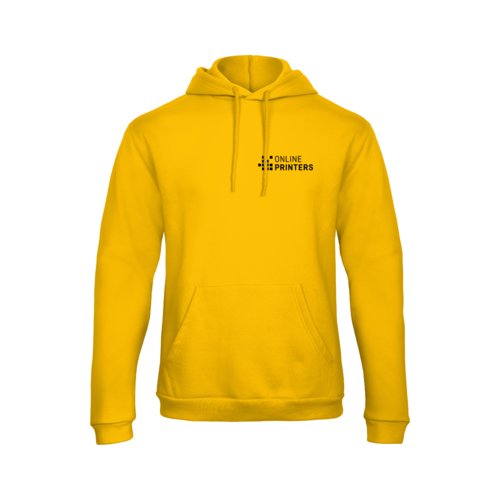 Gyllengul bomullsblandning hoodie med huva och knguruficka.