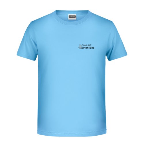 Himmelsbl bomulls-T-shirt med korta rmar.