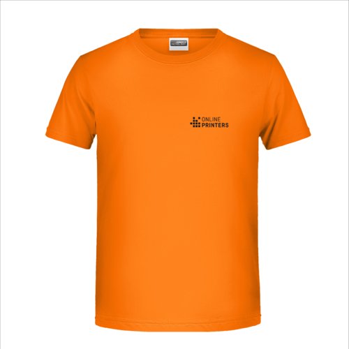 Orange bomulls-T-shirt fr pojkar med korta rmar och rund hals.
