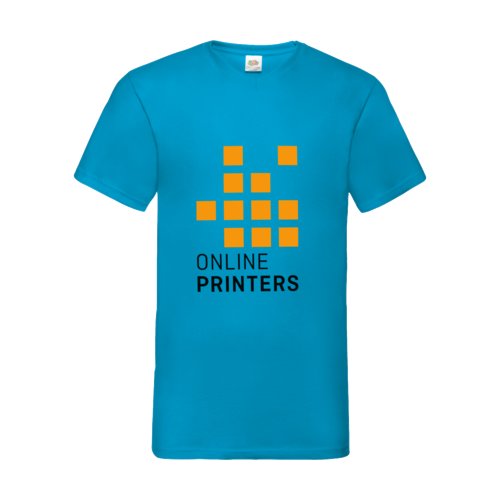 Azurbl bomulls-T-shirt med V-ringning fr mn.