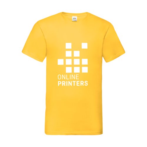 Gul bomulls-T-shirt med V-ringning fr mn.