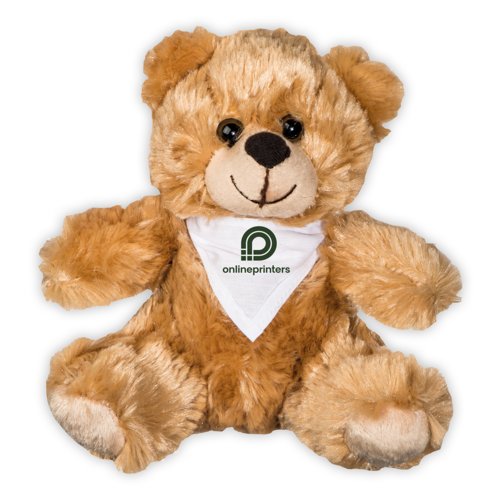 Brun teddybjrn i plysch med bandana.