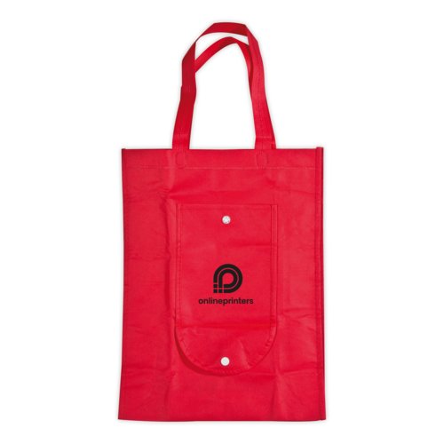 Rd non-woven shoppingvska med tryckknapp.