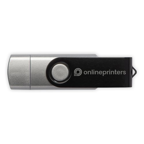 Silverfrgad USB-stick med vridmekanism och gla.