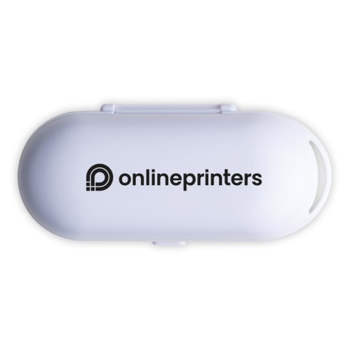 Vita in-ear Bluetooth-hrlurar med laddningsfunktion.