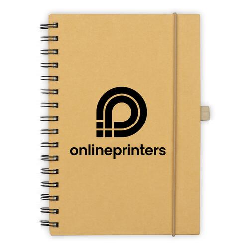 Brun anteckningsbok med elastisk st�ngning och spiralbindning.