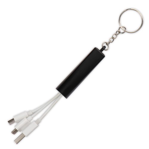 Svart 3-i-1 USB-laddningskabel med nyckelring.