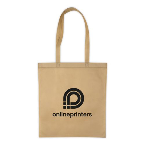 Beige non-woven vska med brhandtag.