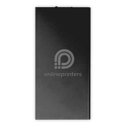 Svart powerbank med 8 000 mAh kapacitet.