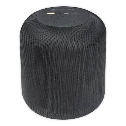 Svart Bluetooth-hgtalare med kontroller och USB-port.