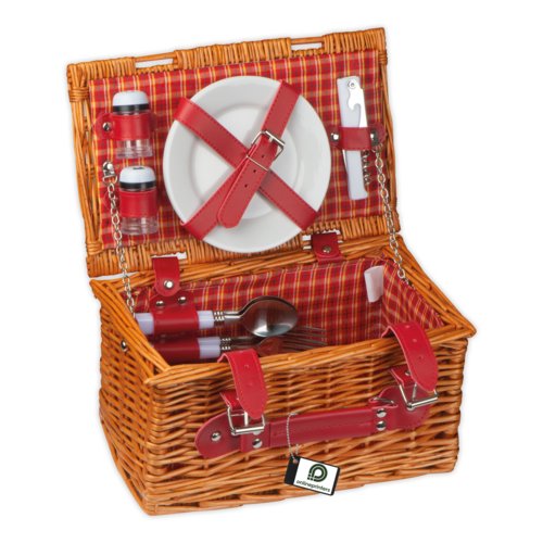 Naturfrgad picknickkorg i fltat material med brhandtag.
