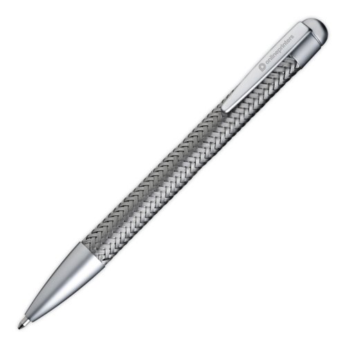 Silverfrgad metallkulspenna med clip och tryckknapp.