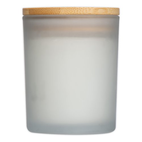 Vitt ljus i glas med trlock.