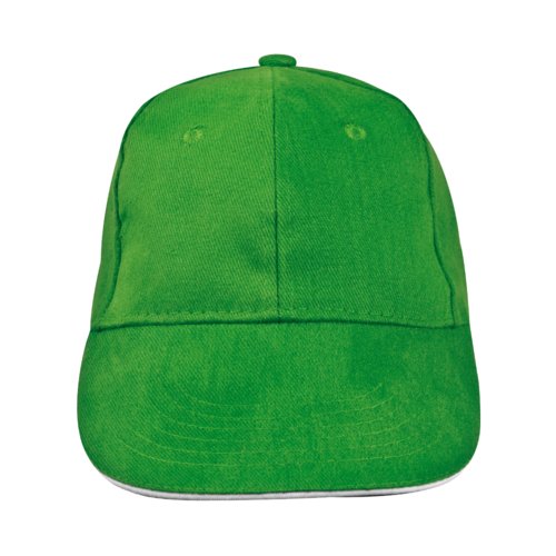 Grn baseballkeps i tyg med sex paneler.