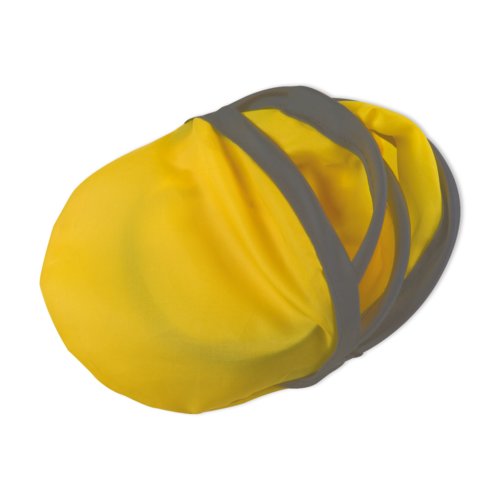 Gul, hopfllbar tygfrisbee med elastiska hllare.