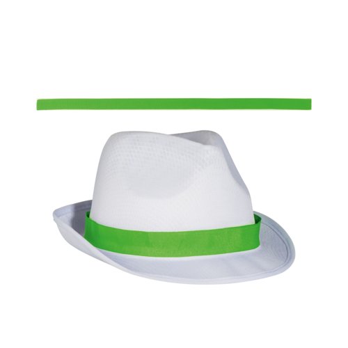 Vit hatt i Memphis-stil med frgat hattband.