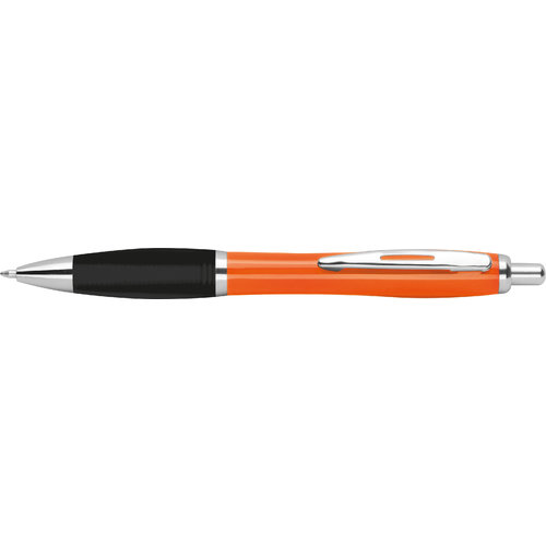Orange ABS-kulspetspenna med klmma och tryckmekanism.