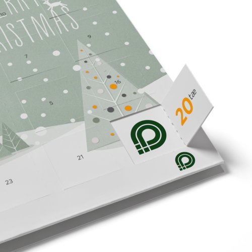Adventskalender i papper som kan �ppnas med luckor.