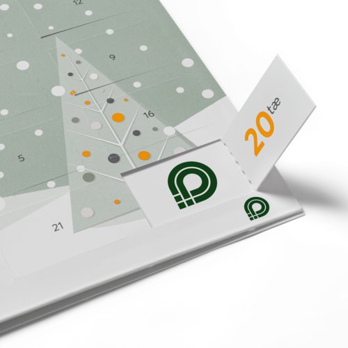 Adventskalender i papper att �ppna med sm� luckor.
