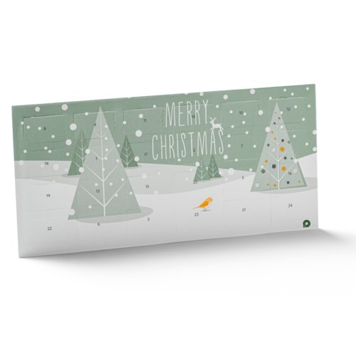 Adventskalender i papper med numrerade luckor.