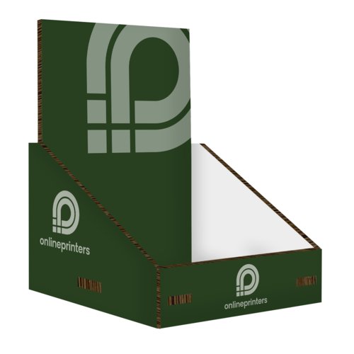 Grn produktdisplay av kartong fr disk.