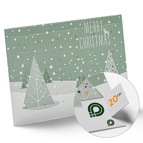 Adventskalender i papper med perforerade luckor.