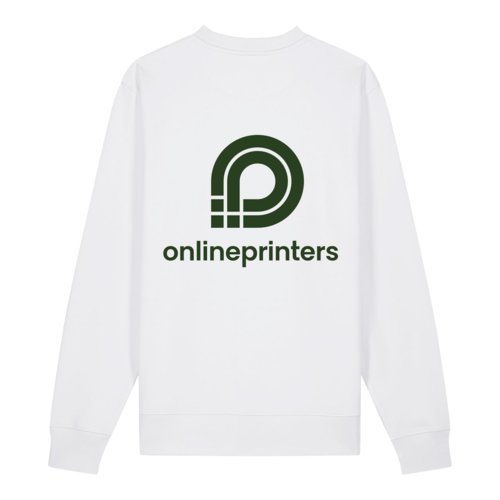 Vit unisex-sweatshirt i ekologisk bomull med rund halsringning.