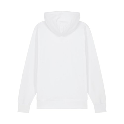 Vit unisex-hoodie i ekologisk bomull med huva.
