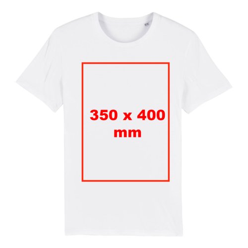 Vit tyg-T-shirt med korta rmar och rund hals.