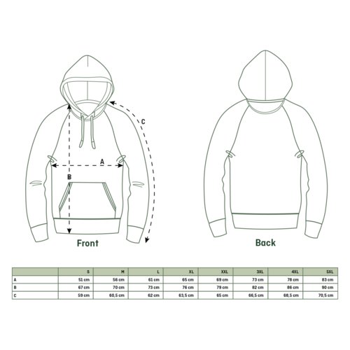 Unisex hoodie i tyg med huva och knguruficka.