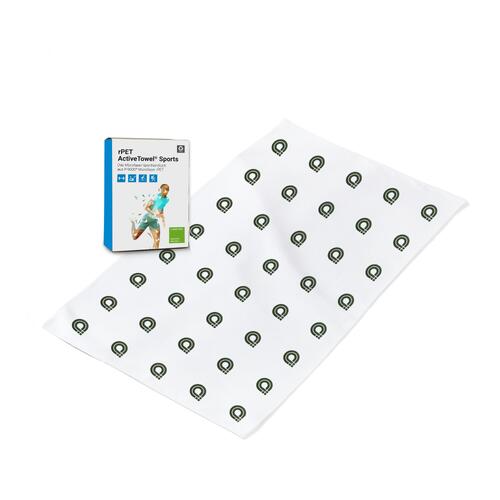 Vit sport handduk i mikrofiber, absorberande och snabbtorkande.