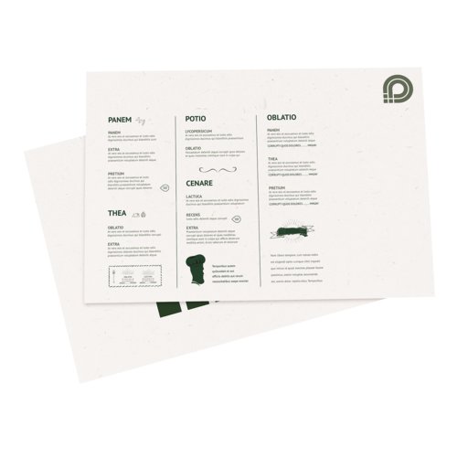 Bordsunderlägg i papper, tryckt på en sida.