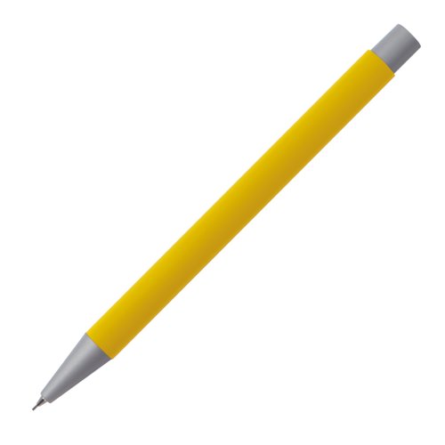 Gul stiftpenna med avtagbar htta och klmma.