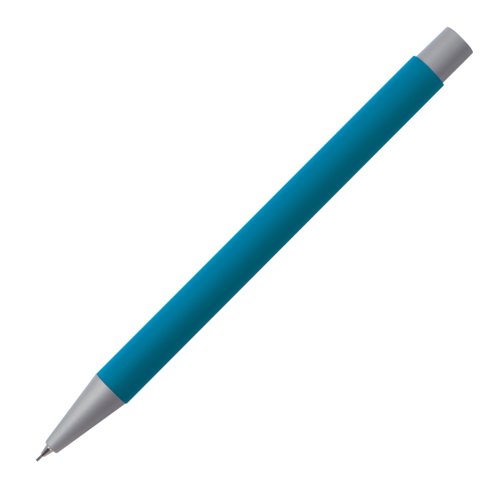 Ljusbl plaststiftpenna med radergummi.