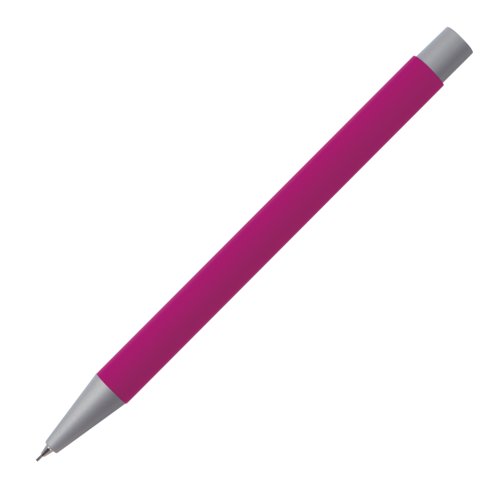Rosa stiftpenna med metalldetaljer och mnster.