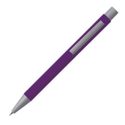 Lila stiftpenna med klmma och stift.