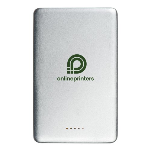 Silverfrgad powerbank med USB-port fr laddning av enheter.