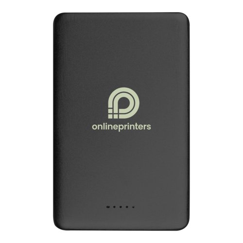 Svart powerbank med 5 000 mAh kapacitet.