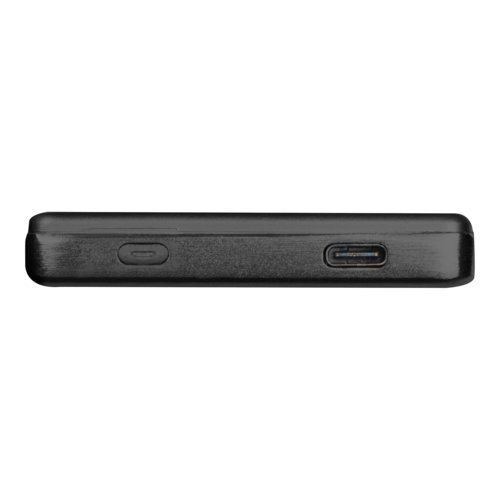 Svart powerbank med USB-portar.