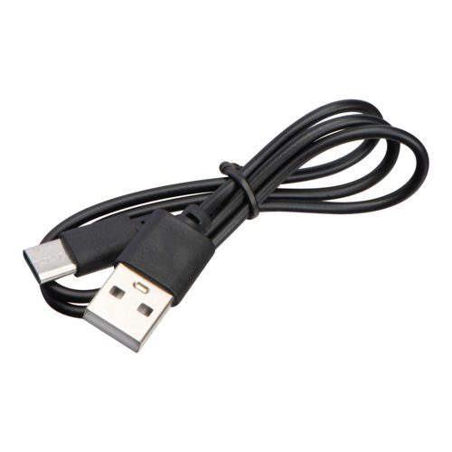 Svart powerbank med 5 000 mAh.