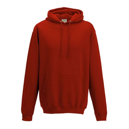 Rd hoodie i bomull-polyester med knguruficka och huva.