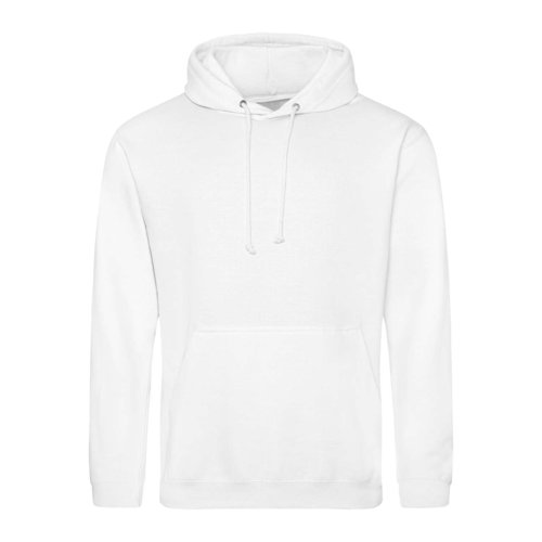 Vit bomulls-polyesterhoodie med dragsko och knguruficka.